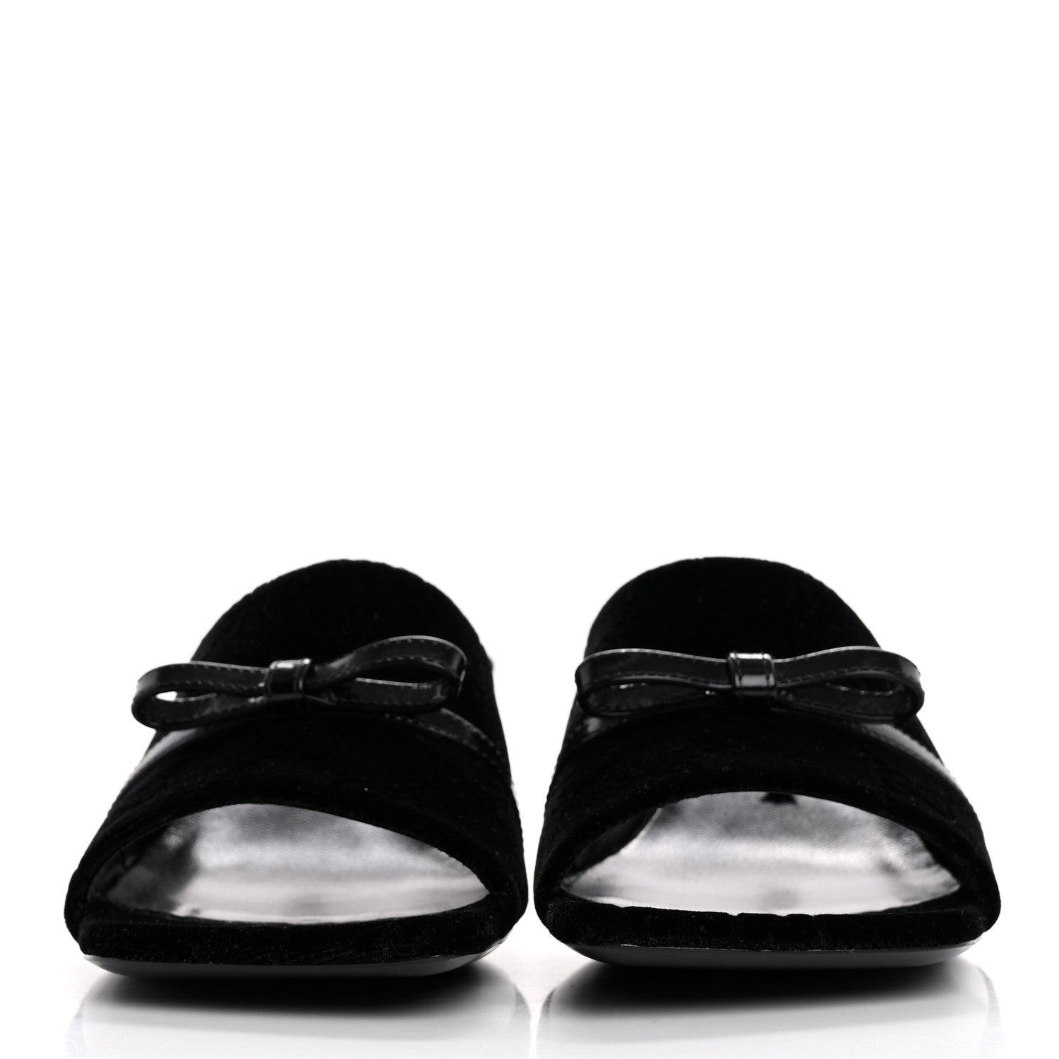 Gucci New Velvet Ashmir Regent Calfskin GG Monogram Square Toe Bow 45mm Slide Sandals 35.5 Black 3 of 10