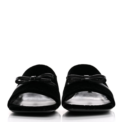 Gucci New Velvet Ashmir Regent Calfskin GG Monogram Square Toe Bow 45mm Slide Sandals 35.5 Black 3 of 10