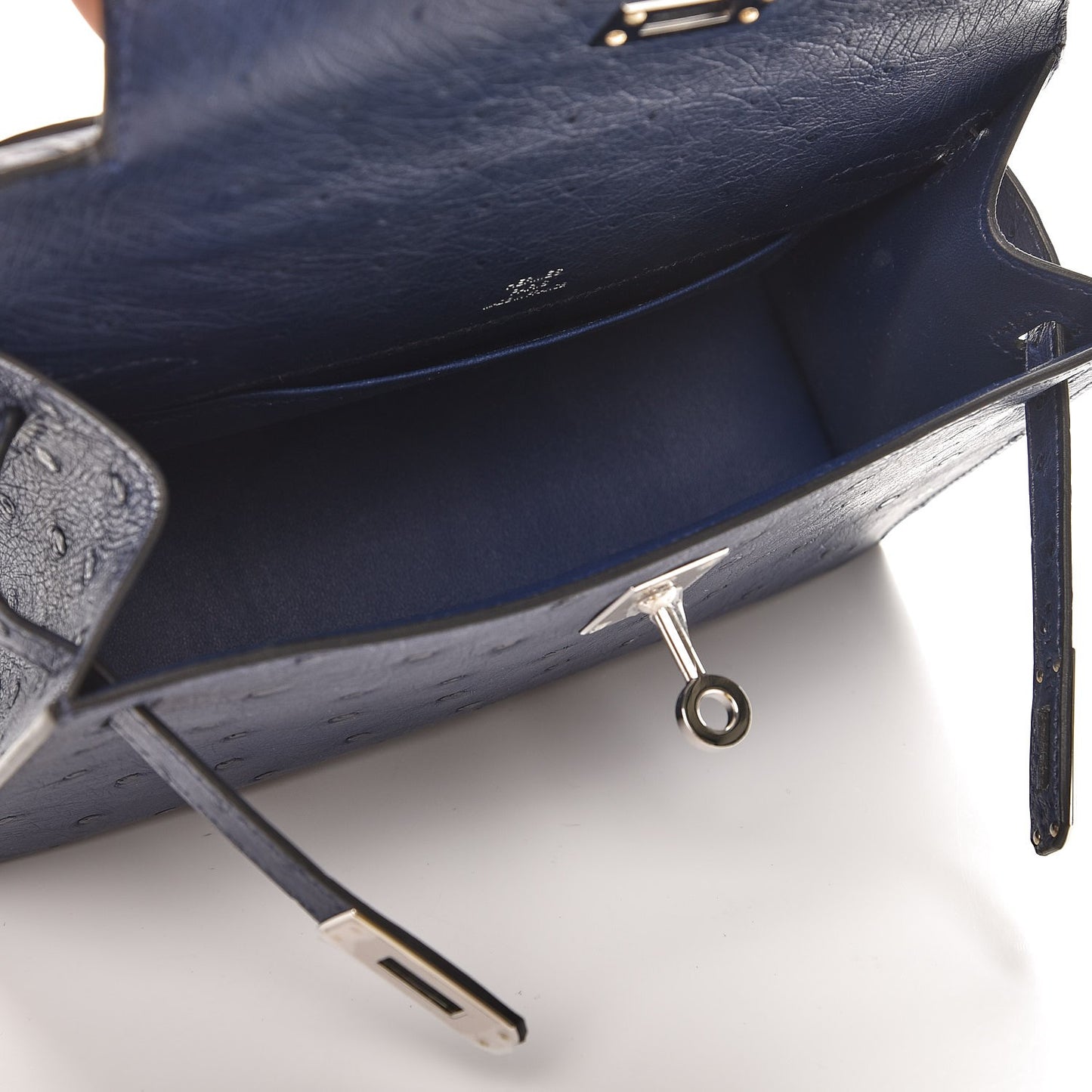Ostrich Kelly Pochette Bleu Saphir