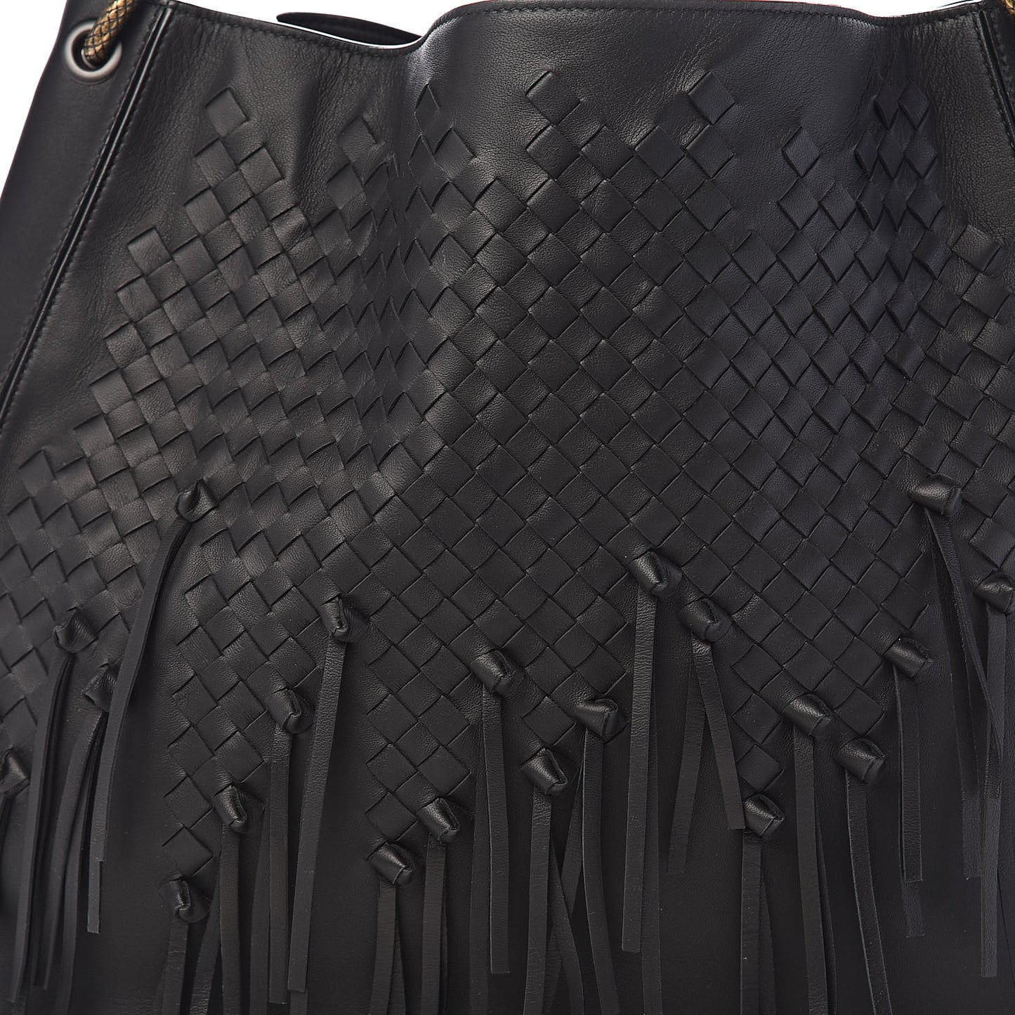 Nappa Intrecciato Fringe Large Brio Loop Hobo Black