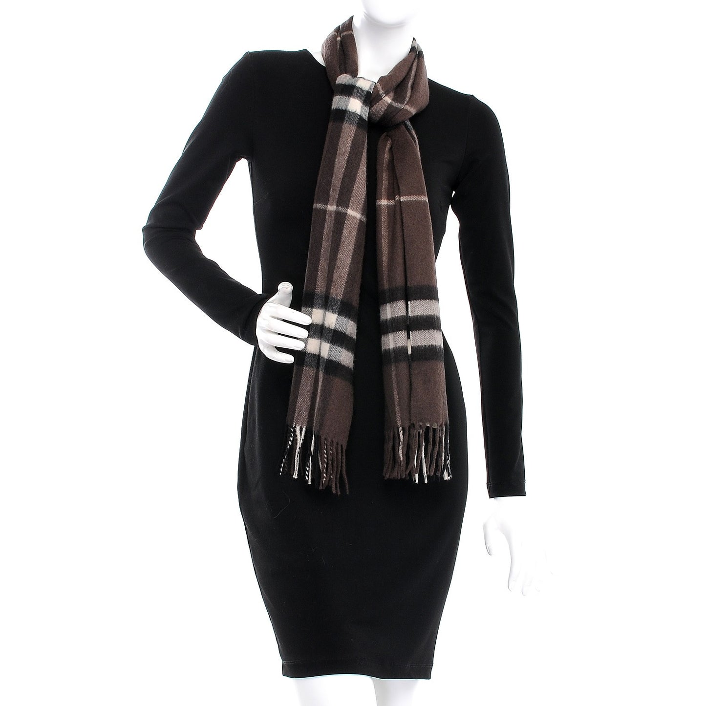 Cashmere Giant Check Fringe Scarf Dark Brown