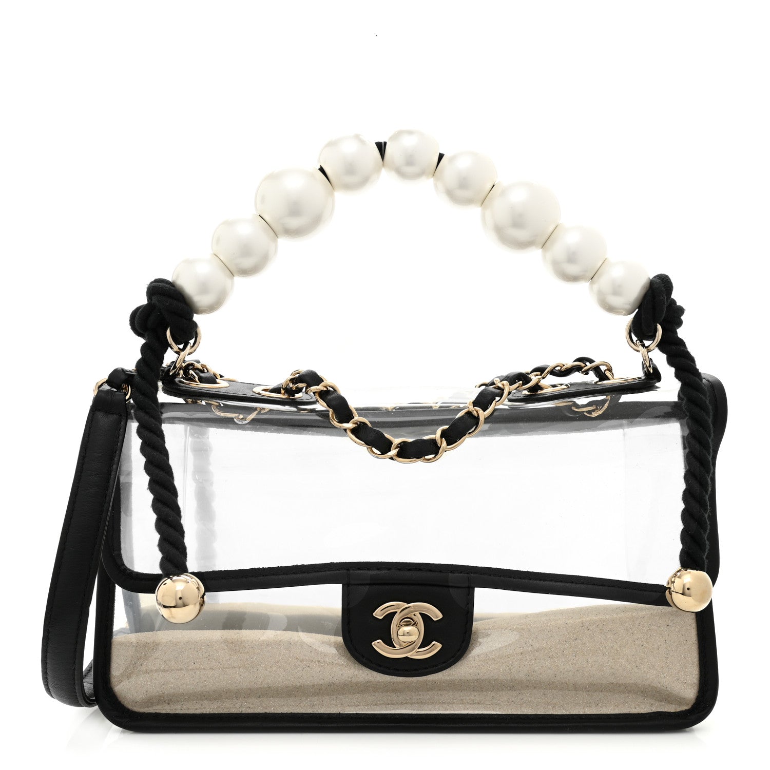 Chanel Lambskin PVC Sand By The Sea Flap With Pearl Strap Black 1 of 10