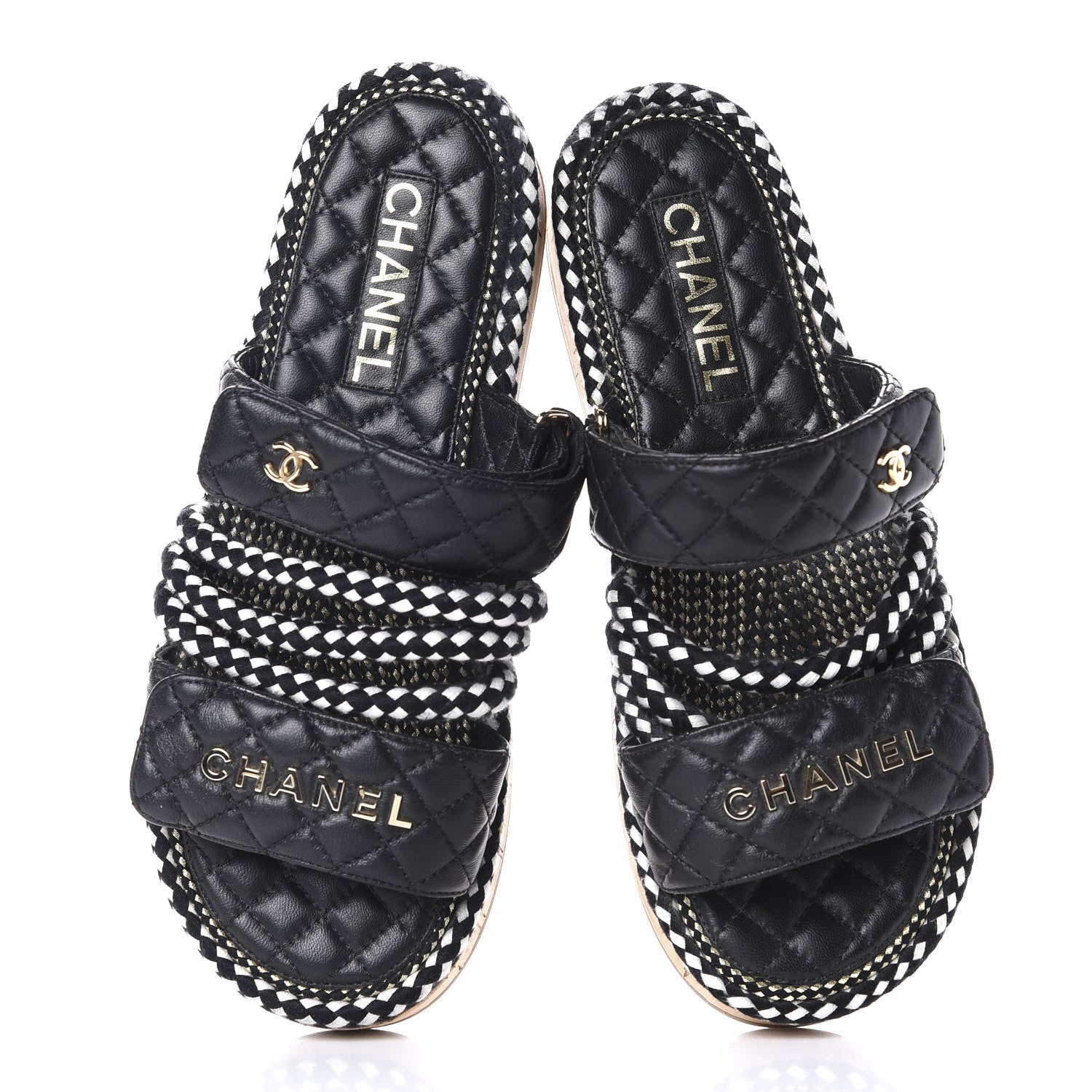 Chanel Cord Lambskin Quilted Logo Mules 39 Black 5 of 9