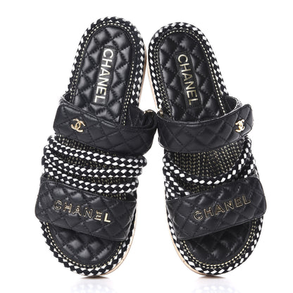 Chanel Cord Lambskin Quilted Logo Mules 39 Black 5 of 9