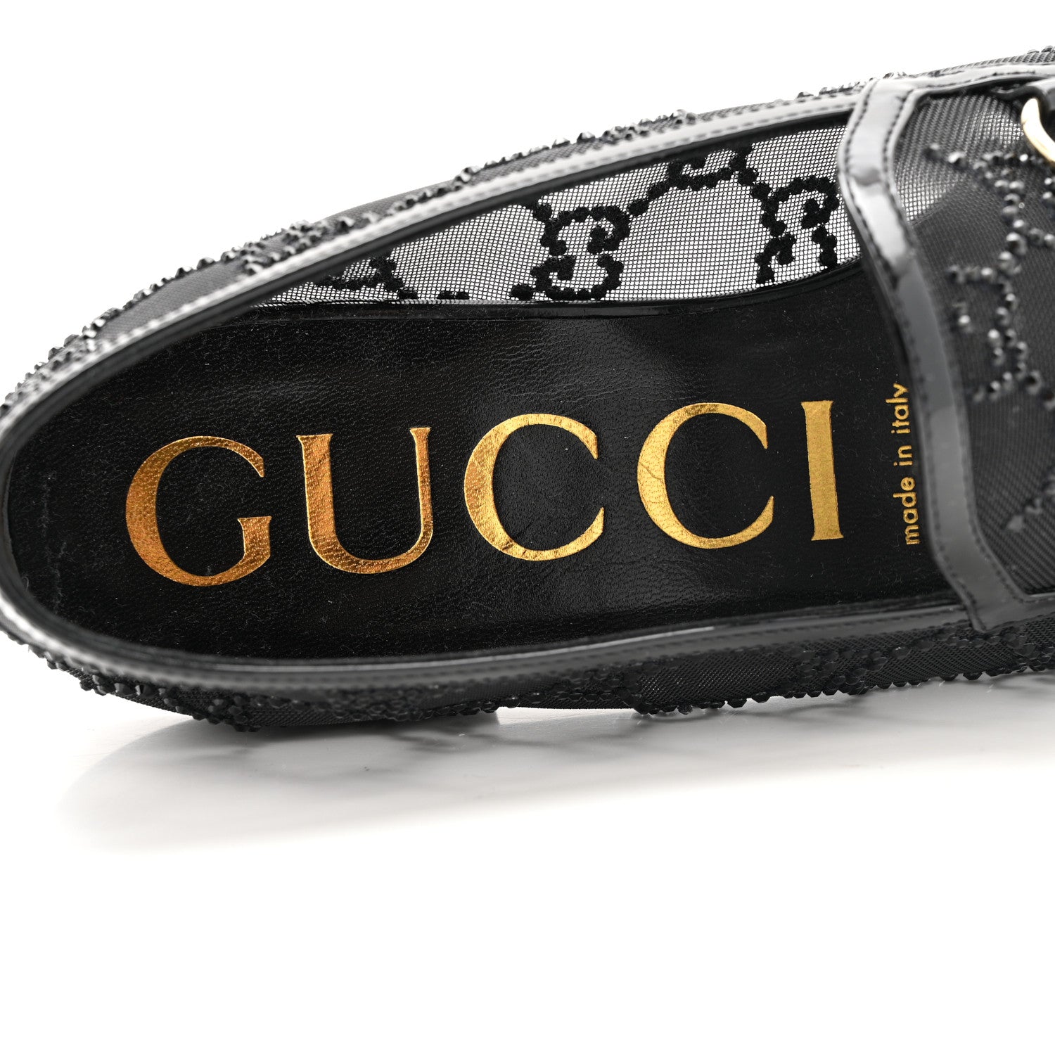 Gucci Tela Retino Kid Scamosciato Crystal GG Monogram Jordaan Loafer 38.5 Black 7 of 9