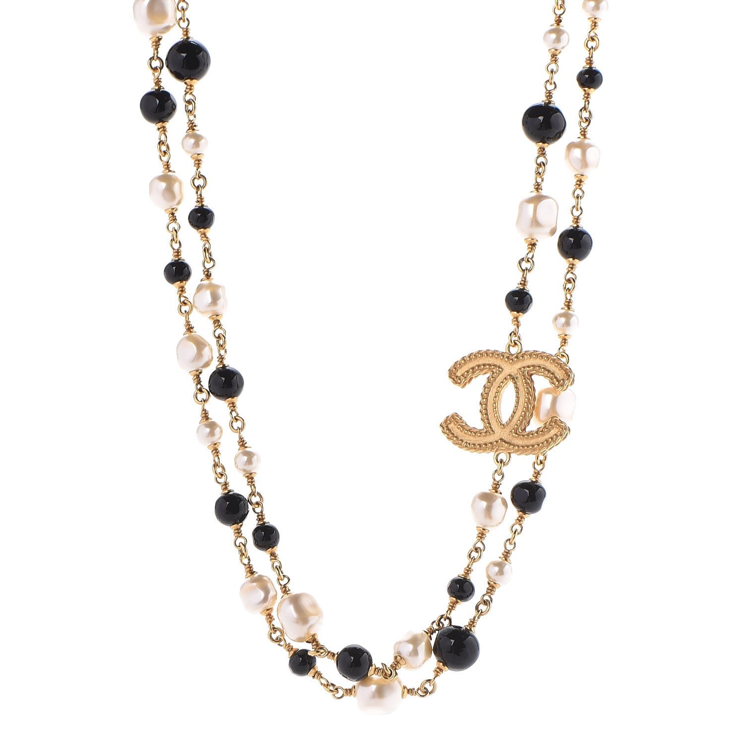 Chanel Pearl Bead CC Long Necklace Black Gold 1 of 5