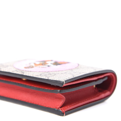 Gucci GG Supreme Monogram Bosco Patch Card Case Wallet Beige Malva Hibiscus Red 8 of 11