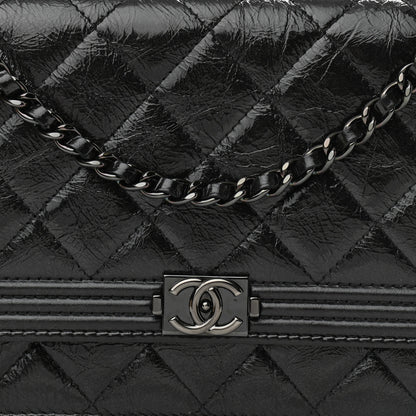Chanel Shiny Aged Calfskin Quilted Boy Wallet On Chain WOC So Black 9 of 13