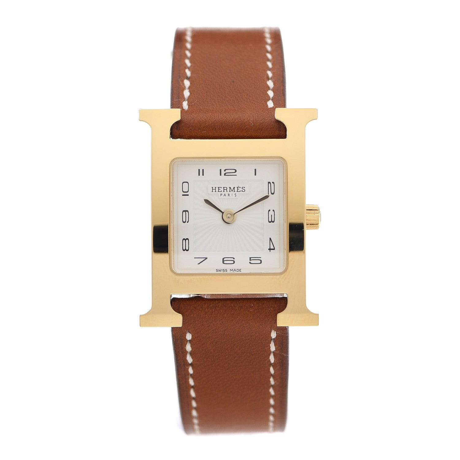 Hermes Stainless Steel Barenia 21mm Heure H Hour Quartz Watch Fauve 1 of 6