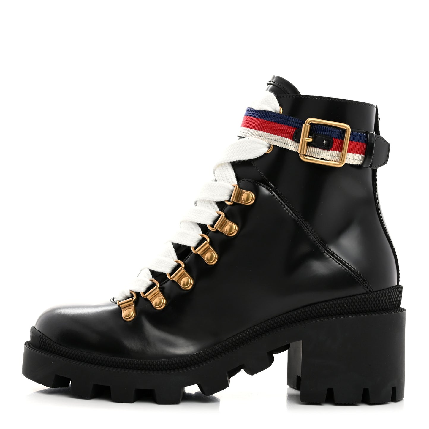 Calfskin Sylvie Web Womens Lace Up Combat Boots 35.5 Black