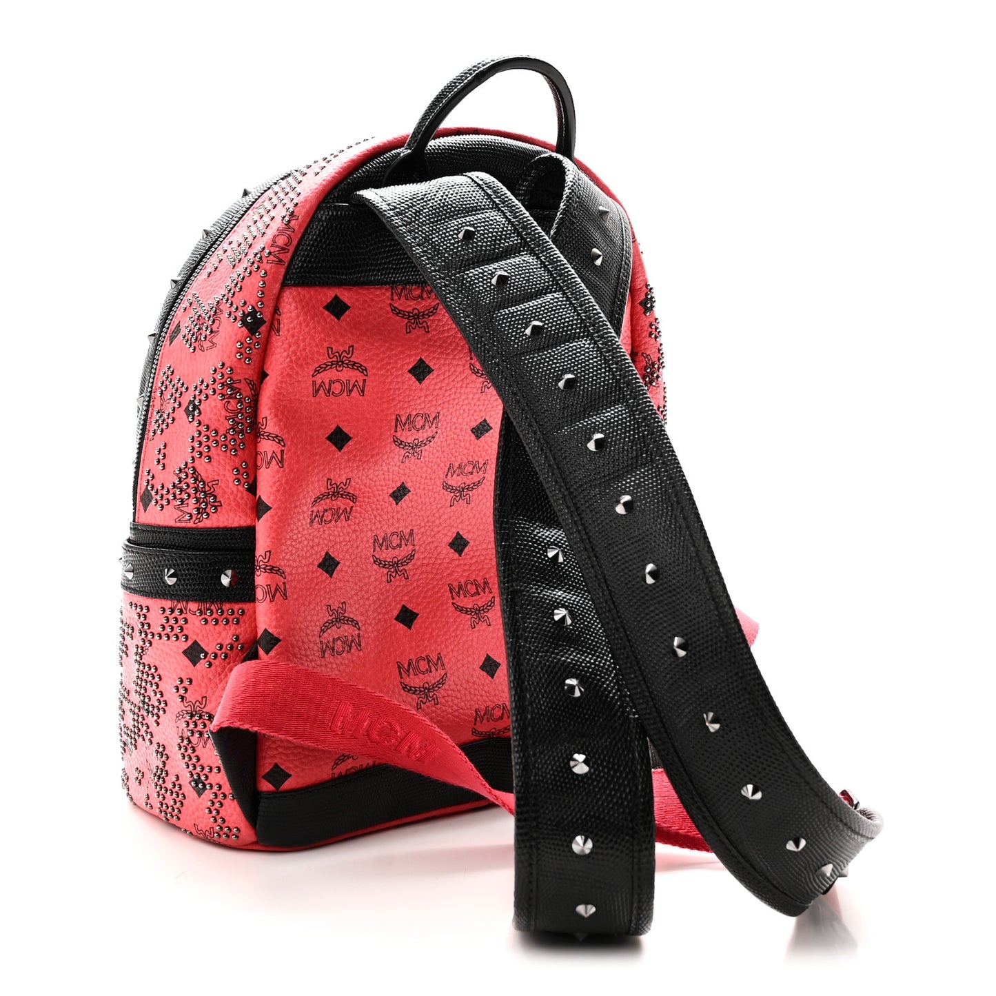 Visetos Lizard Embossed Calfskin Studded Small Backpack Coral Black