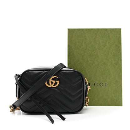 Gucci Calfskin Matelasse Mini GG Marmont Chain Shoulder Bag Black 12 of 12