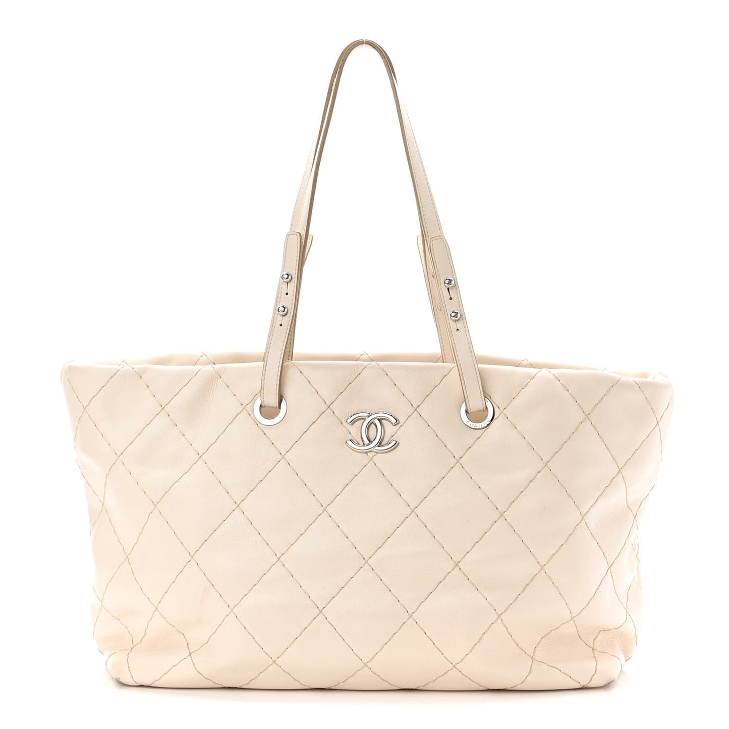 Glazed Calfskin Large On The Road Tote Beige Clair