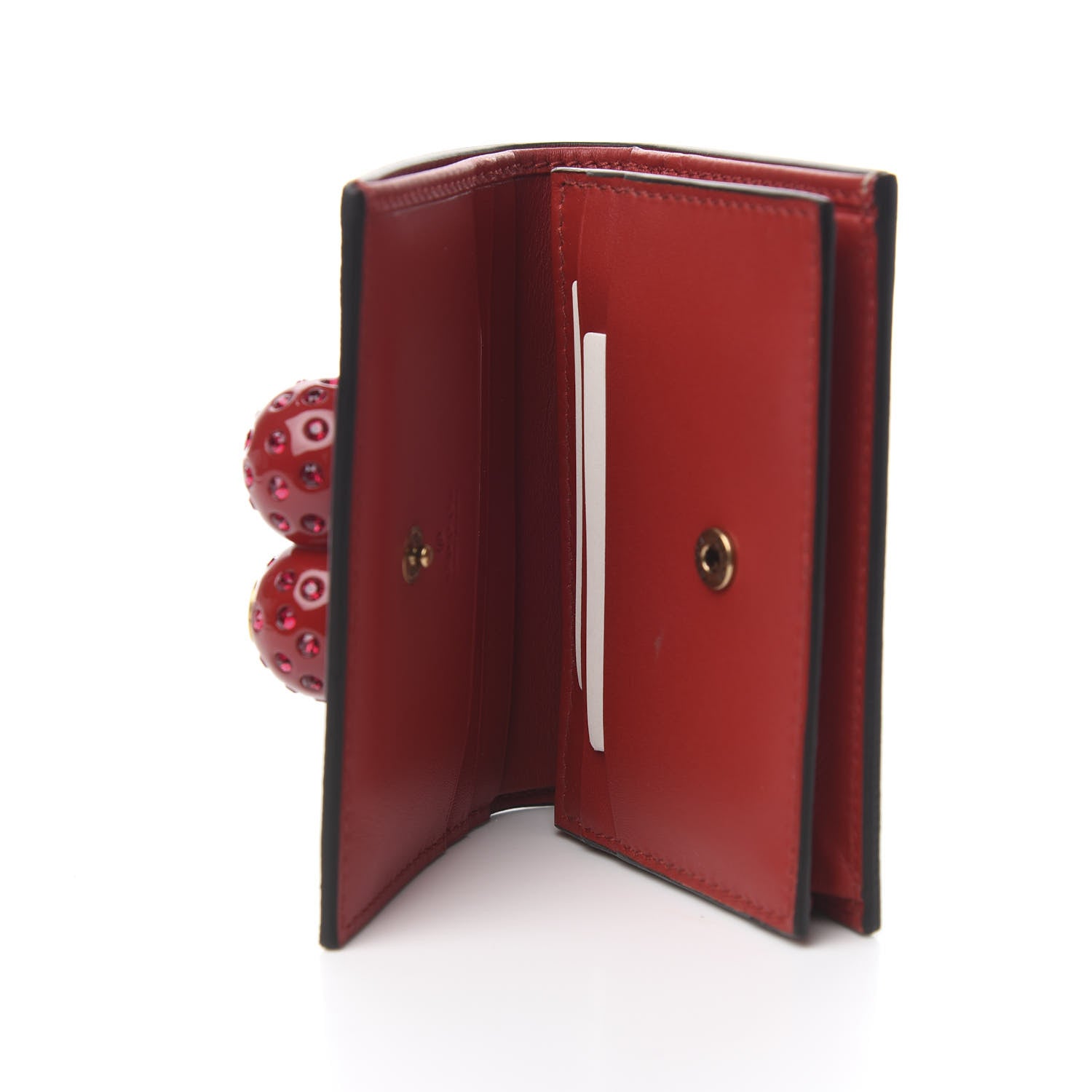 Gucci GG Supreme Monogram Cherry Embellished Card Case Wallet Hibiscus Red 4 of 7