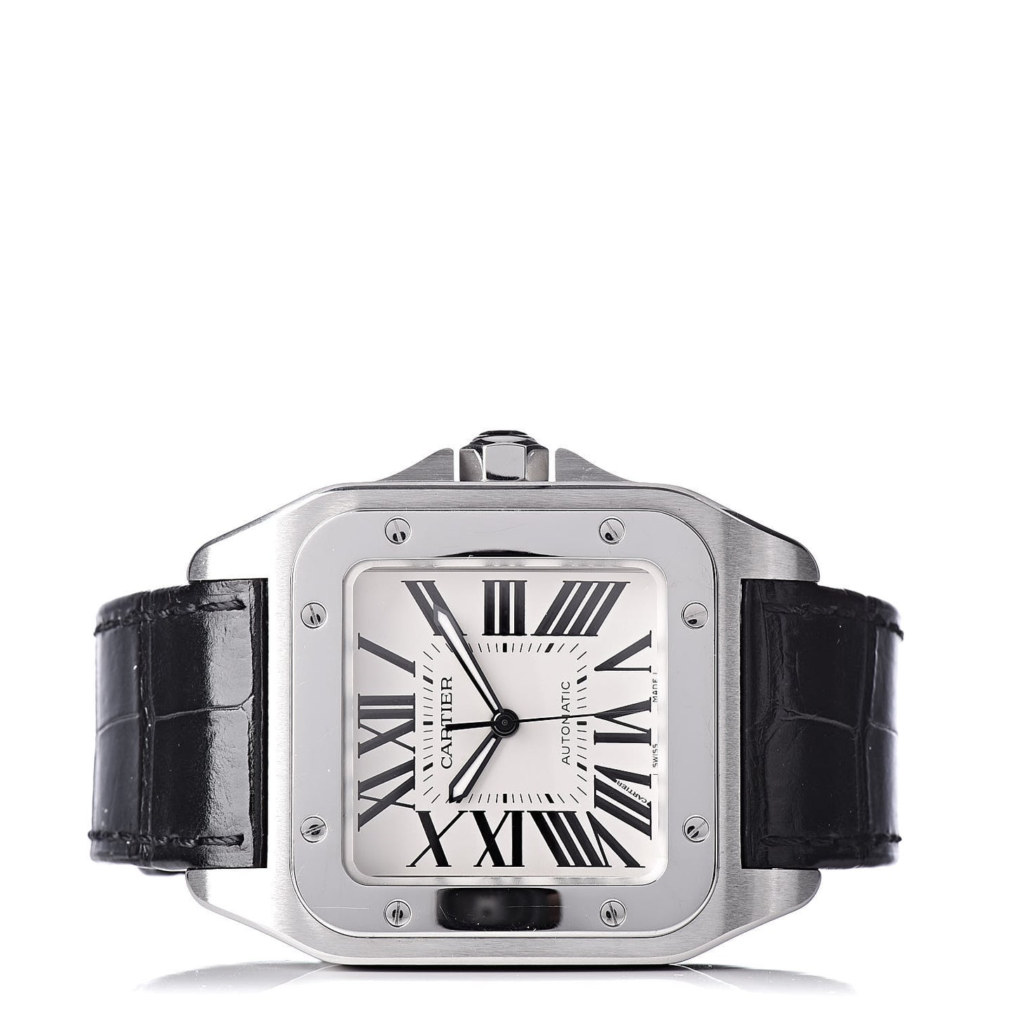 Stainless Steel Alligator 38mm Santos 100 Automatic Watch