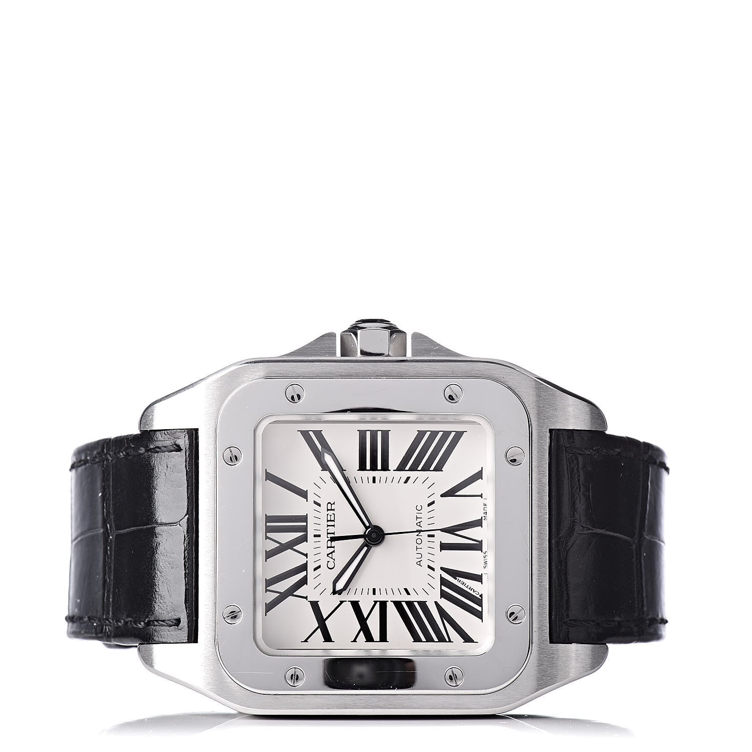 Cartier Stainless Steel Alligator 38mm Santos 100 Automatic Watch 3 of 8