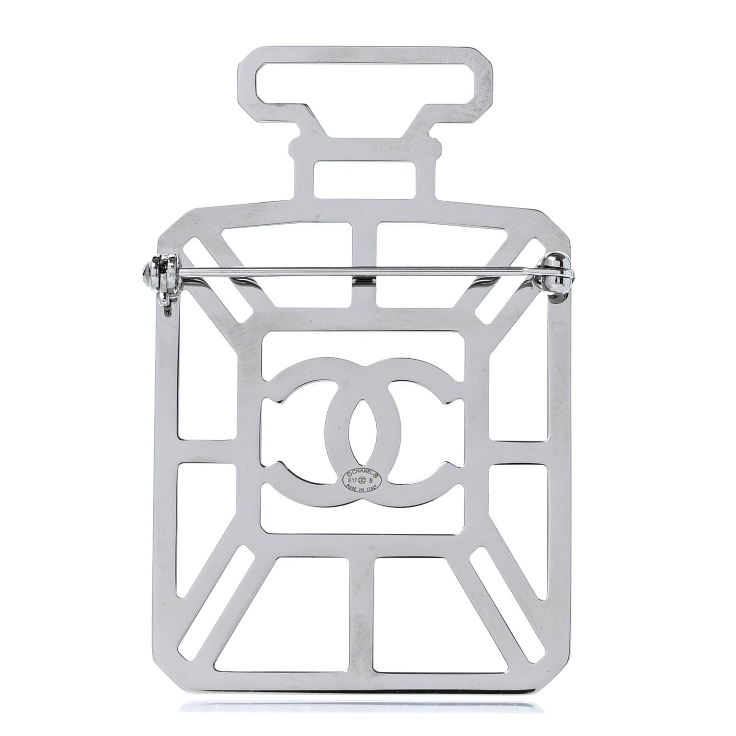 Chanel Ruthenium Crystal Perfume Bottle CC Brooch Iridescent Blue 3 of 5