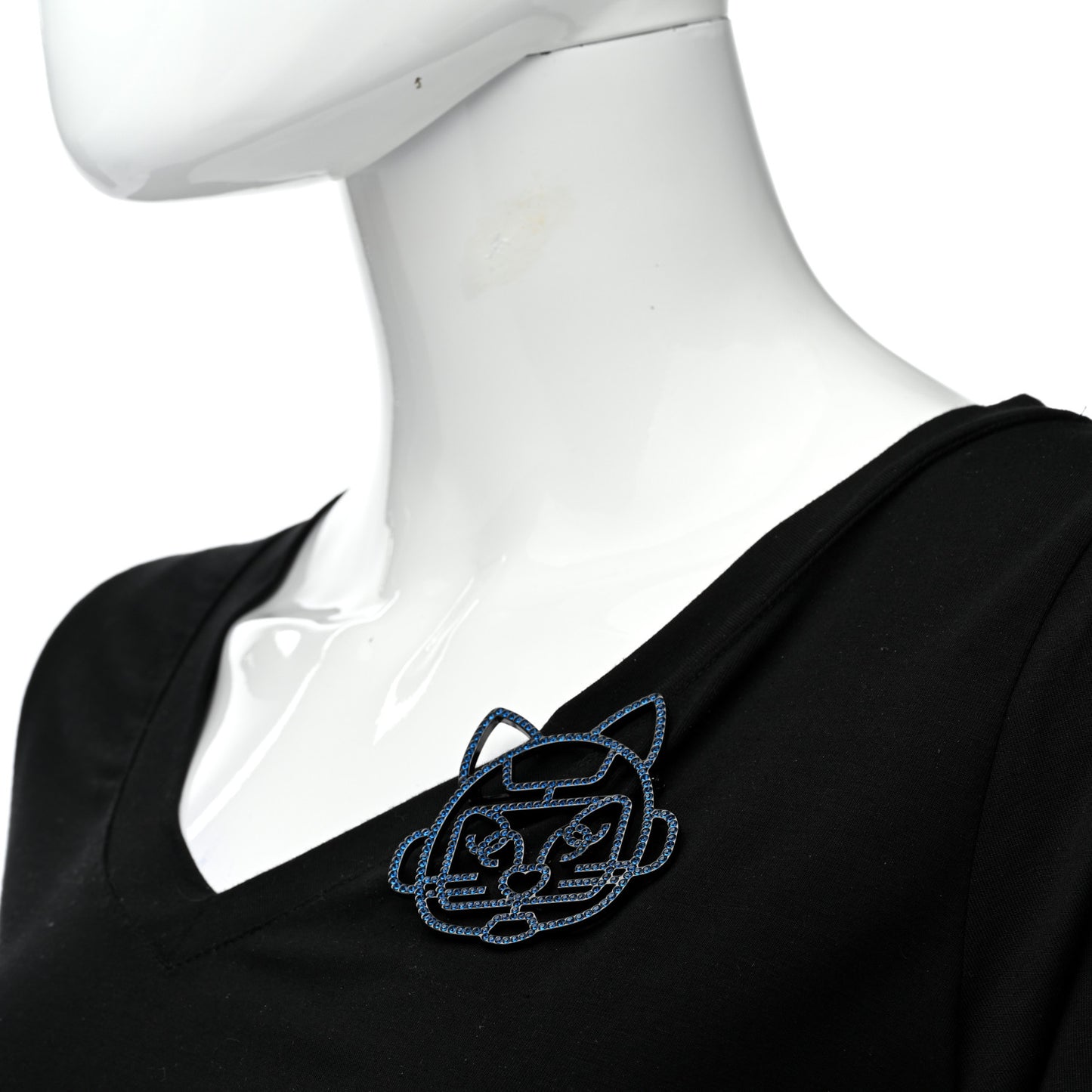 Strass Crystal Emoji Robot Cat Brooch Blue