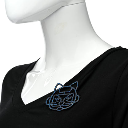 Chanel Strass Crystal Emoji Robot Cat Brooch Blue 2 of 5