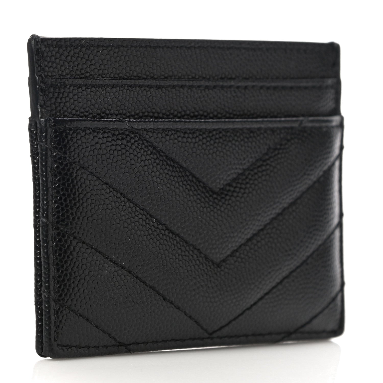 Saint Laurent Grain De Poudre Matelasse Chevron Monogram Credit Card Case Black 3 of 11