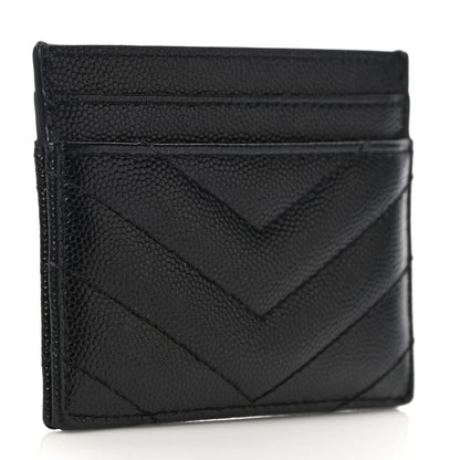Saint Laurent Grain De Poudre Matelasse Chevron Monogram Credit Card Case Black 3 of 11