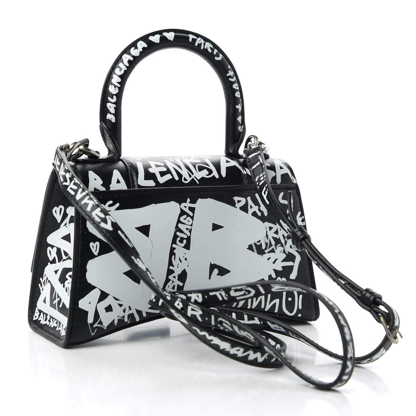 Smooth Calfskin Graffiti Hourglass Top Handle Bag XS Black White