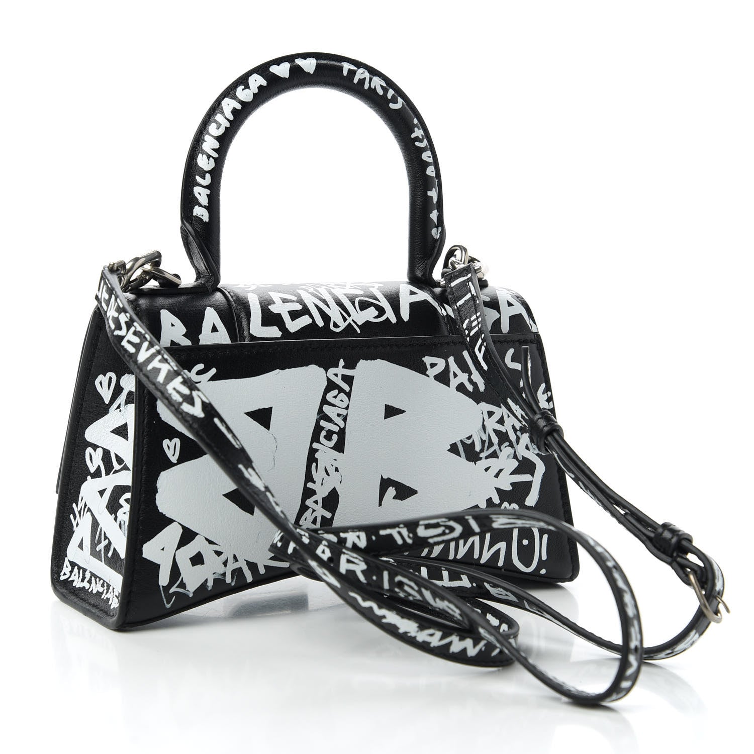 Balenciaga Smooth Calfskin Graffiti Hourglass Top Handle Bag XS Black White 3 of 9