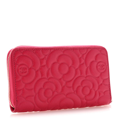Chanel Caviar Camellia Embossed Medium Zip Around Gusset Wallet Pink 3 of 10