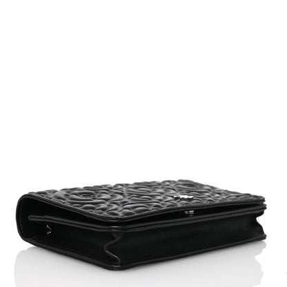 Chanel Lambskin Camellia Embossed Wallet On Chain WOC Black 4 of 16
