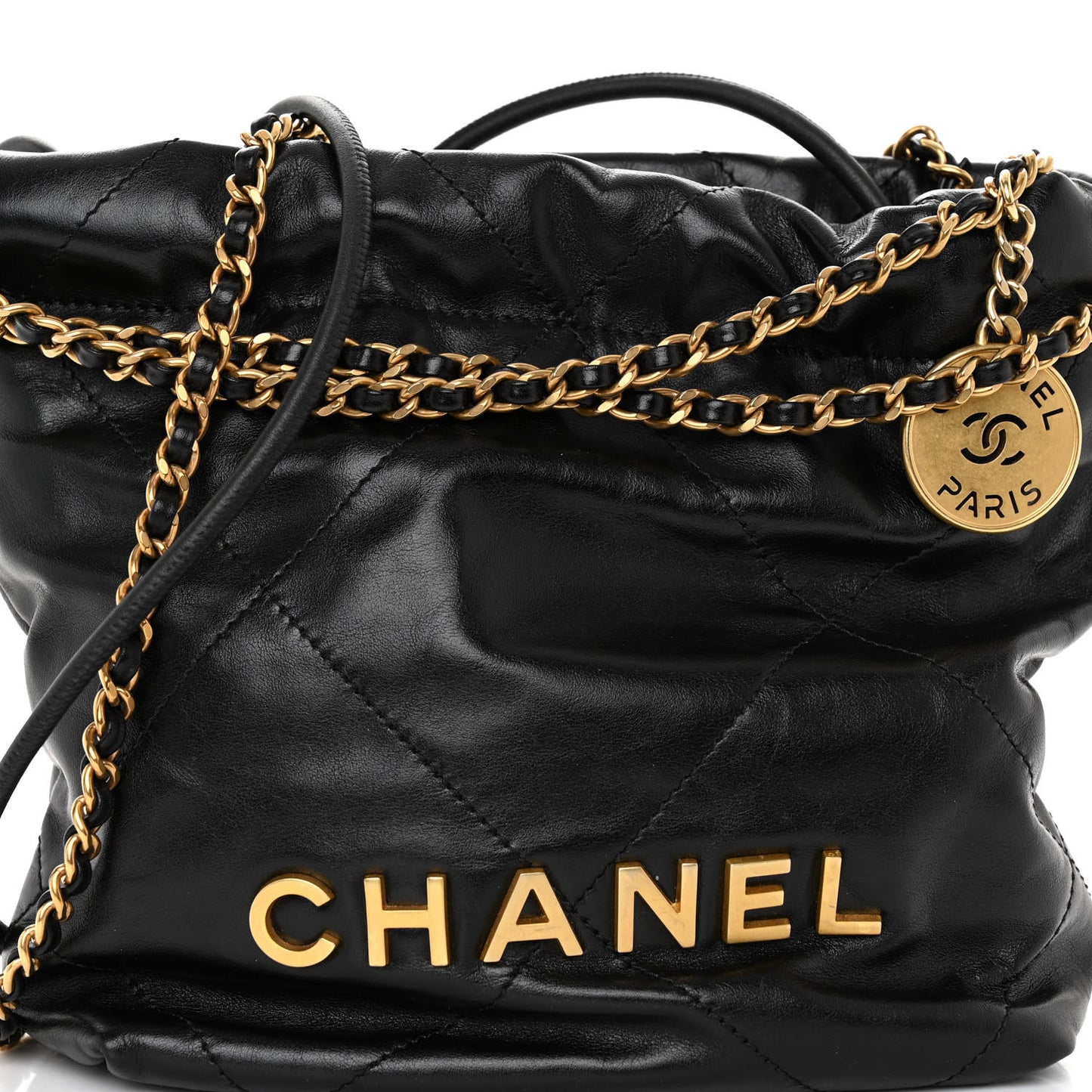 Shiny Calfskin Quilted Mini Chanel 22 Black