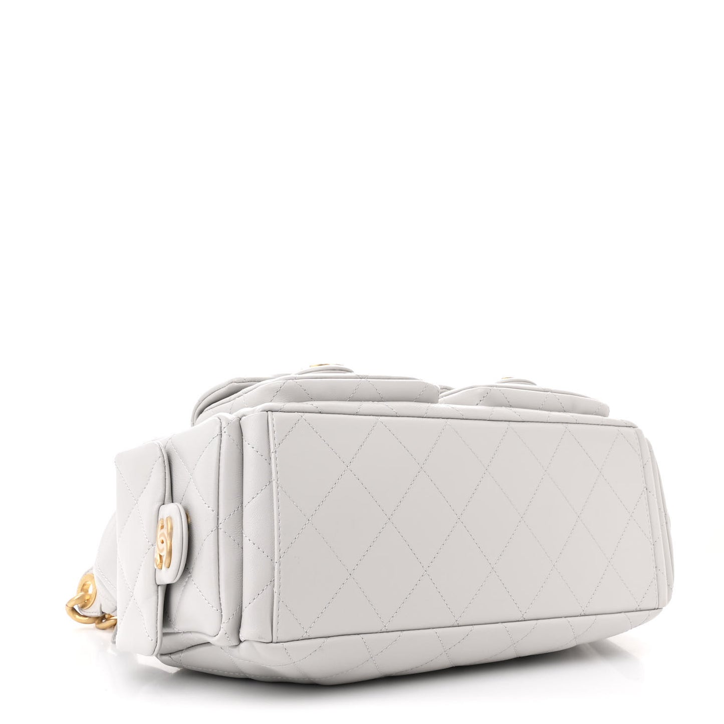 Shiny Lambskin Quilted Trendy Pockets Hobo Grey