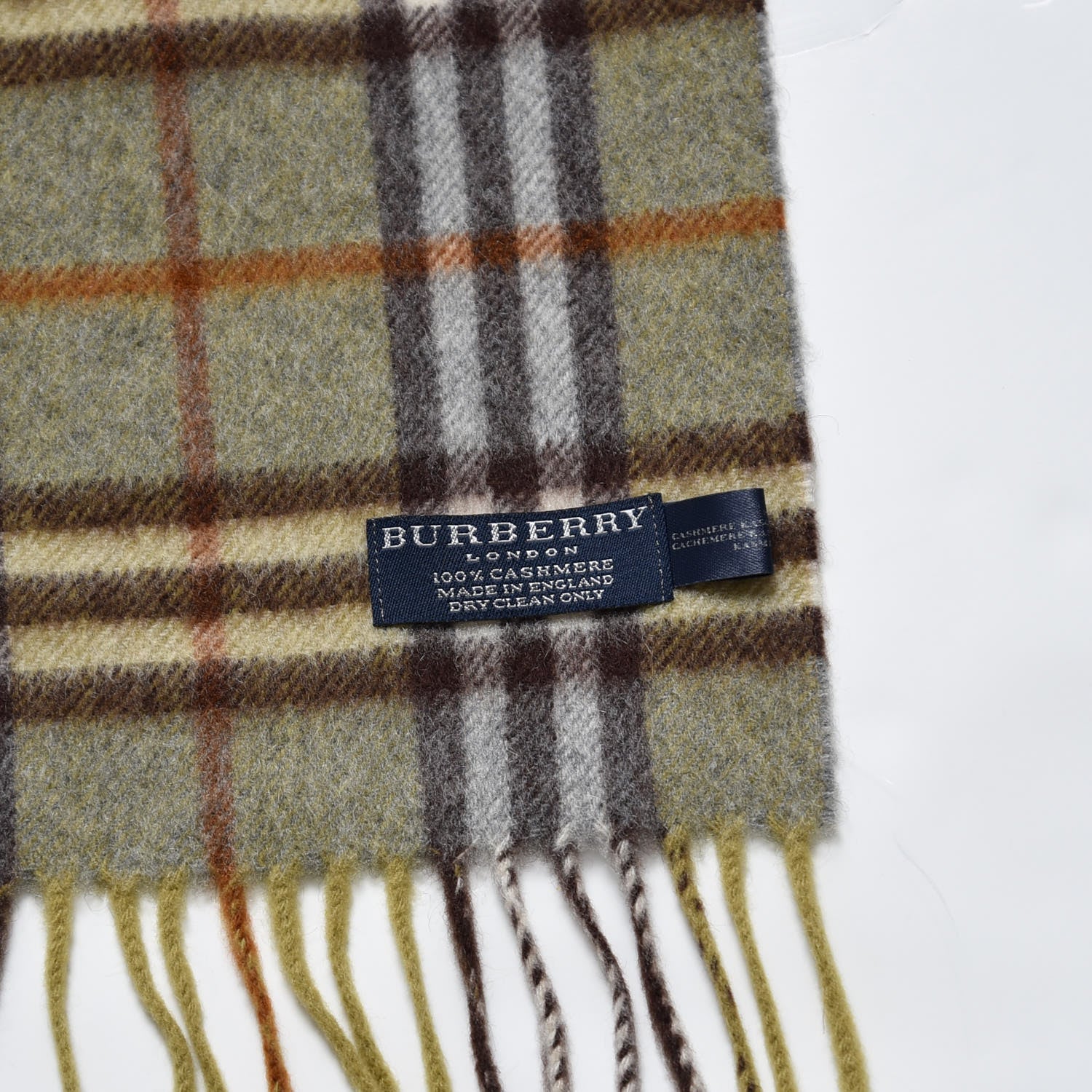 Burberry Cashmere Vintage Check Fringe Scarf Green 4 of 4