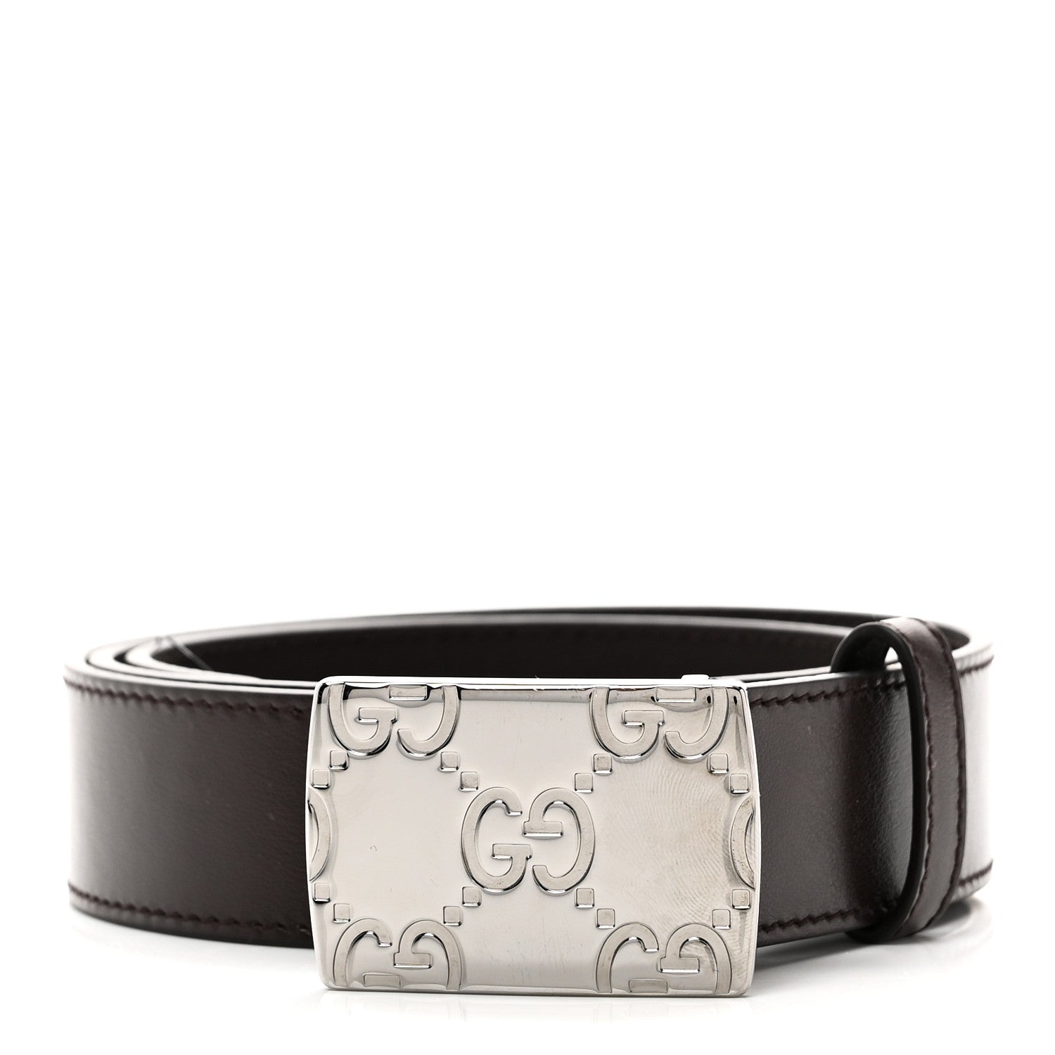 Gucci Plutone Calfskin Plaque GG 30mm Belt 85 34 Cocoa 1 of 5