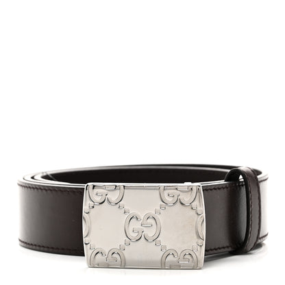 Gucci Plutone Calfskin Plaque GG 30mm Belt 85 34 Cocoa 1 of 5