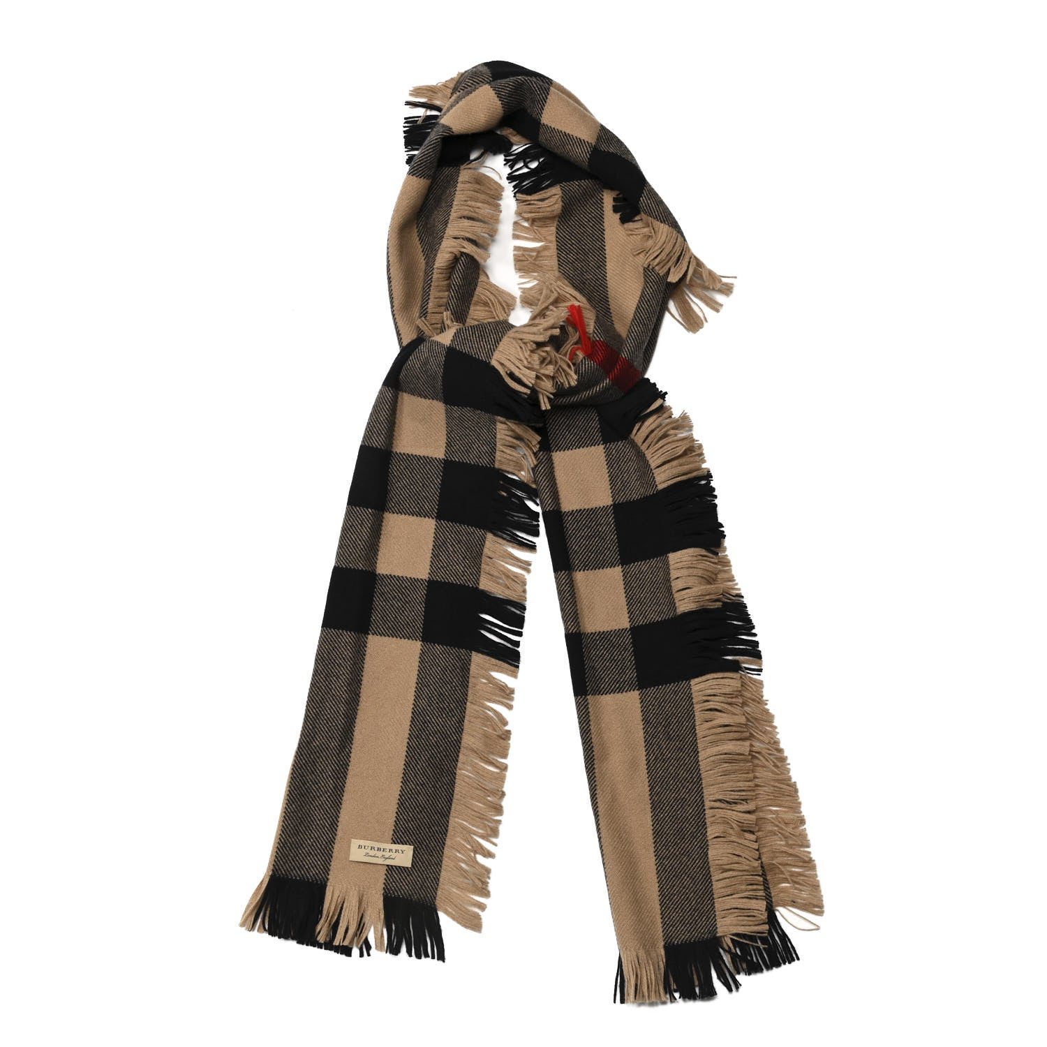 Burberry Wool Half Mega Check Fringe Scarf Camel 1 of 4