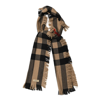 Burberry Wool Half Mega Check Fringe Scarf Camel 1 of 4