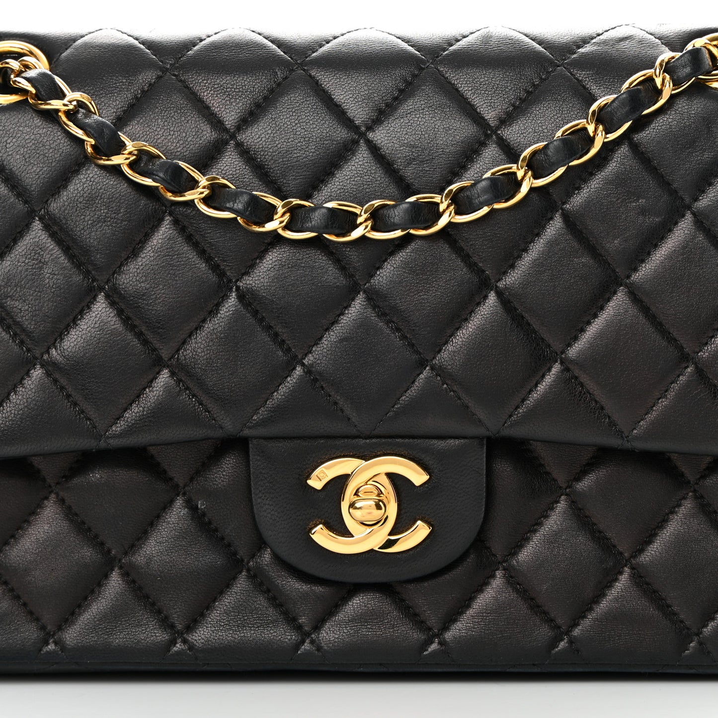 Lambskin Quilted Medium Double Flap Black
