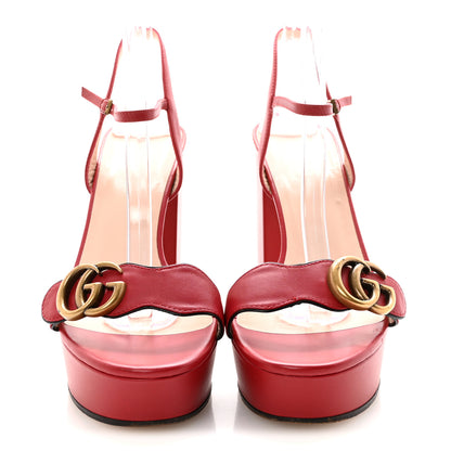 Gucci Calfskin GG Marmont Ankle Wrap 30/115mm Platform Sandals 38 Hibiscus Red 3 of 8