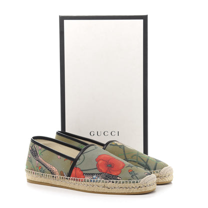 Gucci Canvas Flora Snake Print Mens Espadrilles 10.5 Militare Multicolor Black 9 of 9