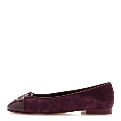 Chanel Suede Patent Calfskin Cap Toe CC Ballerina Flats 39 Burgundy 1 of 10