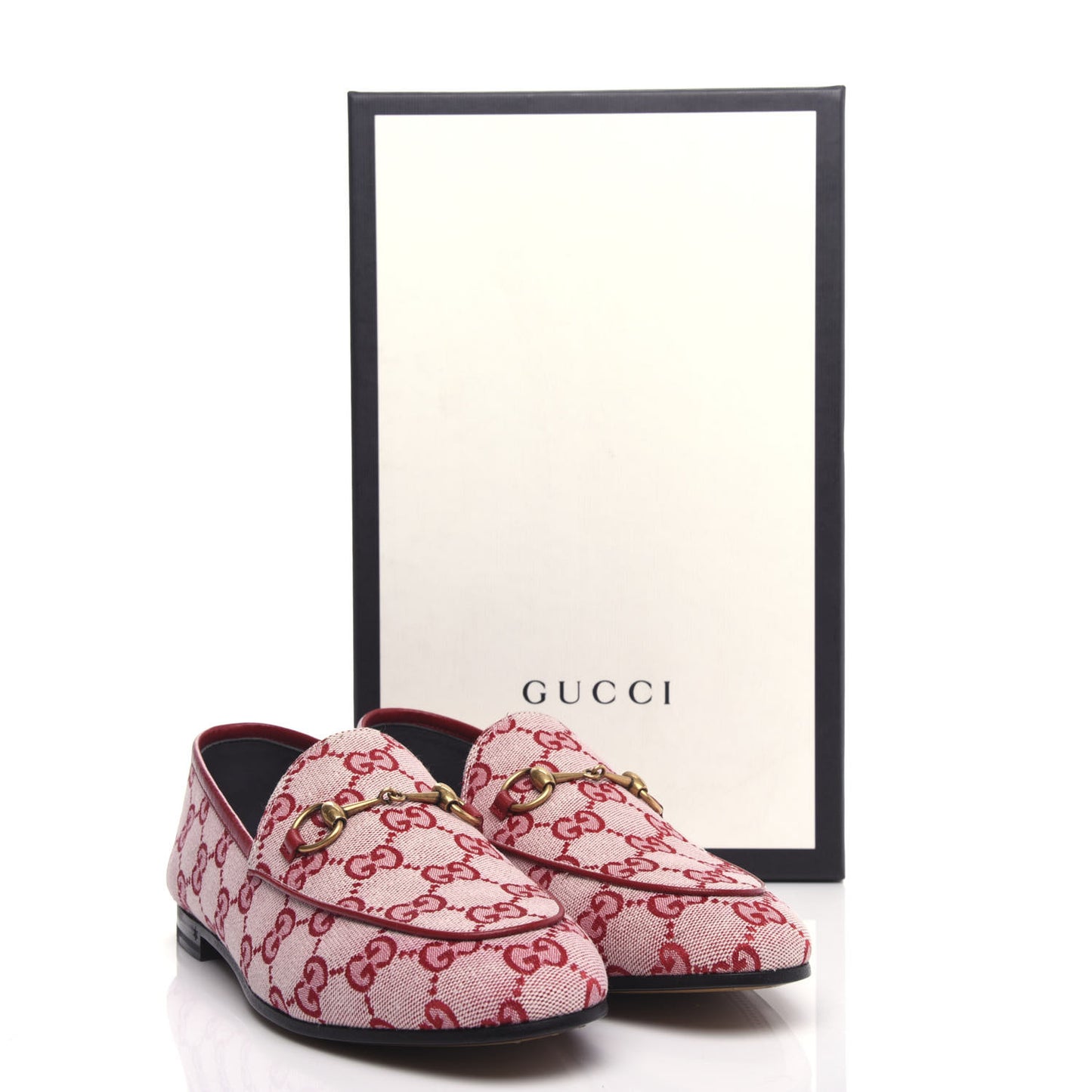 Canvas GG Monogram Horsebit Womens Jordaan Loafers 38 Gardenia Hibiscus Red