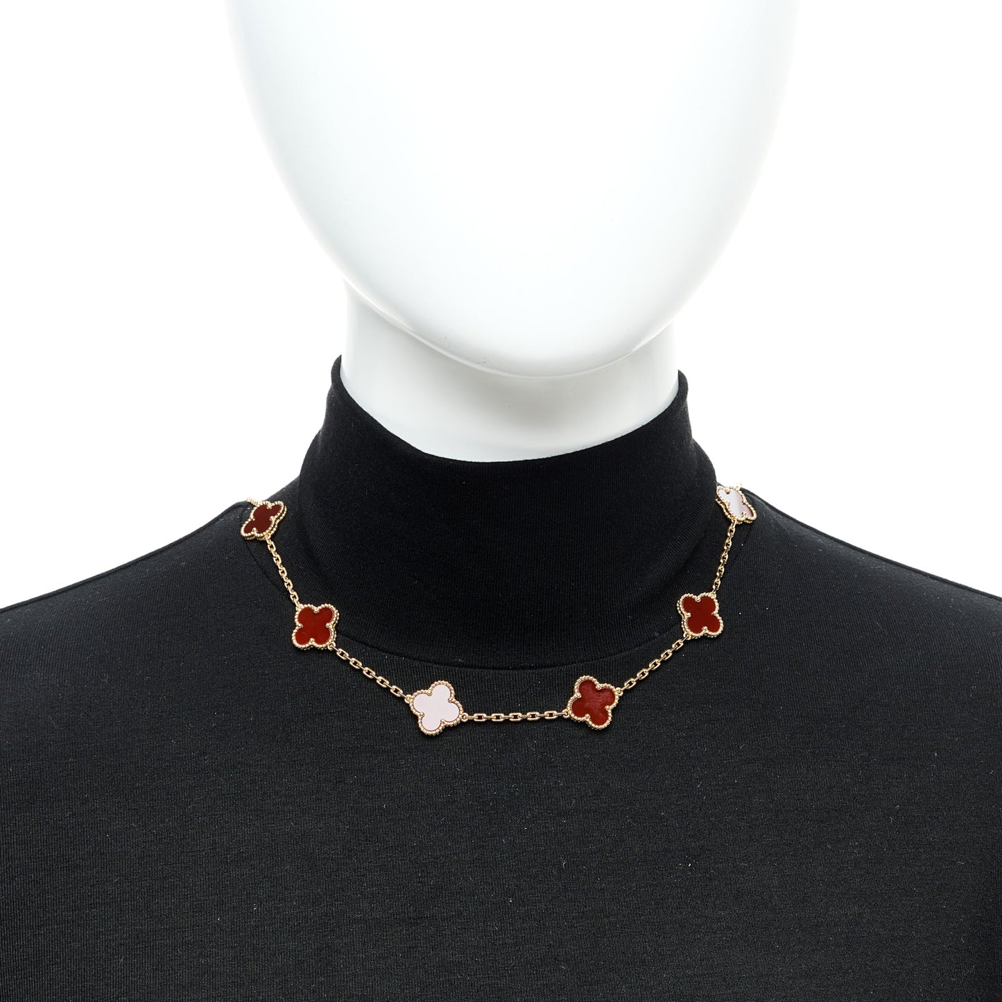 18K Yellow Gold Carnelian 10 Motifs Vintage Alhambra Necklace
