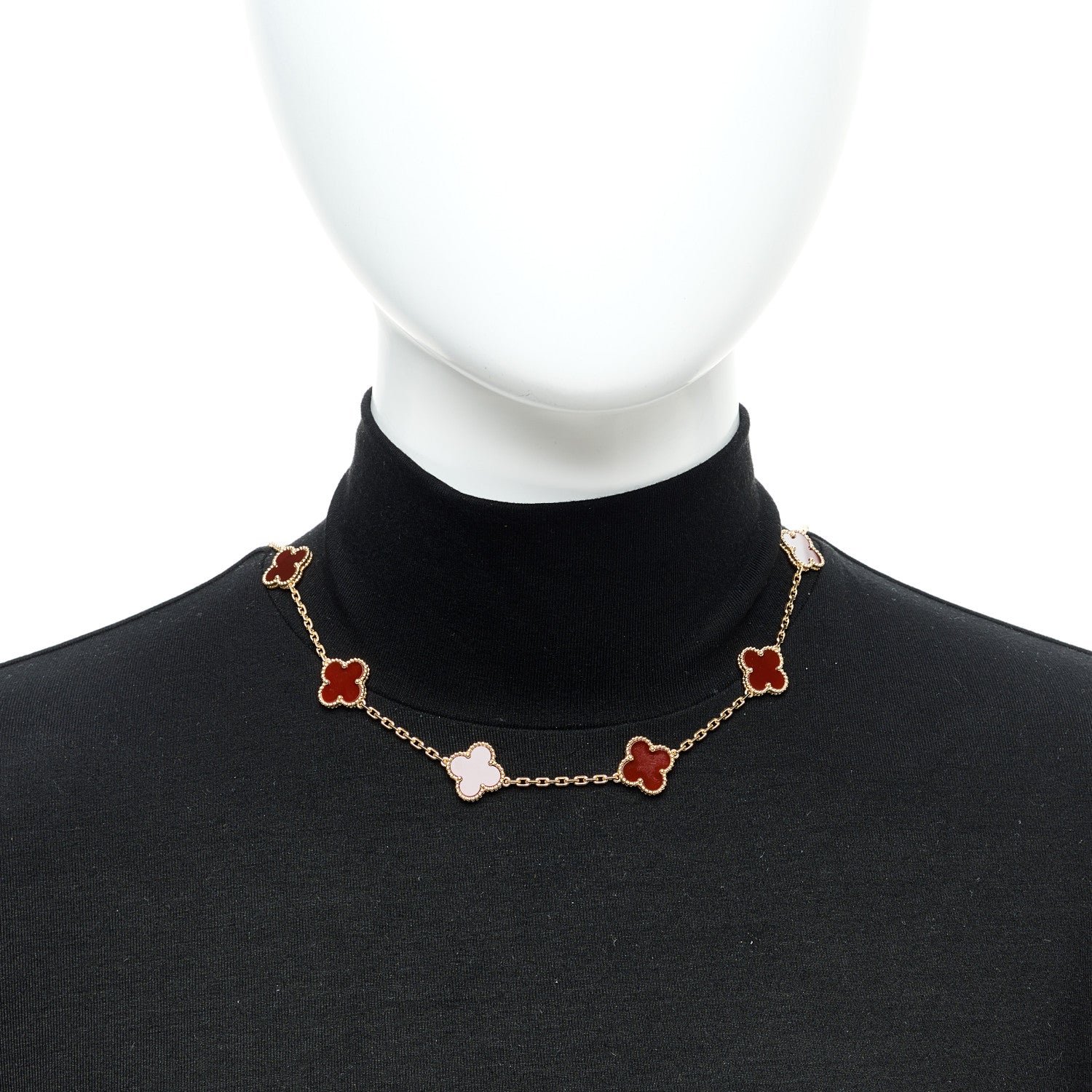 Van Cleef & Arpels 18K Yellow Gold Carnelian 10 Motifs Vintage Alhambra Necklace 2 of 6