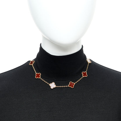 Van Cleef & Arpels 18K Yellow Gold Carnelian 10 Motifs Vintage Alhambra Necklace 2 of 6