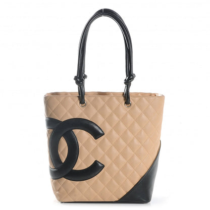 Chanel Calfskin Quilted Small Cambon Tote Beige Black 1 of 8