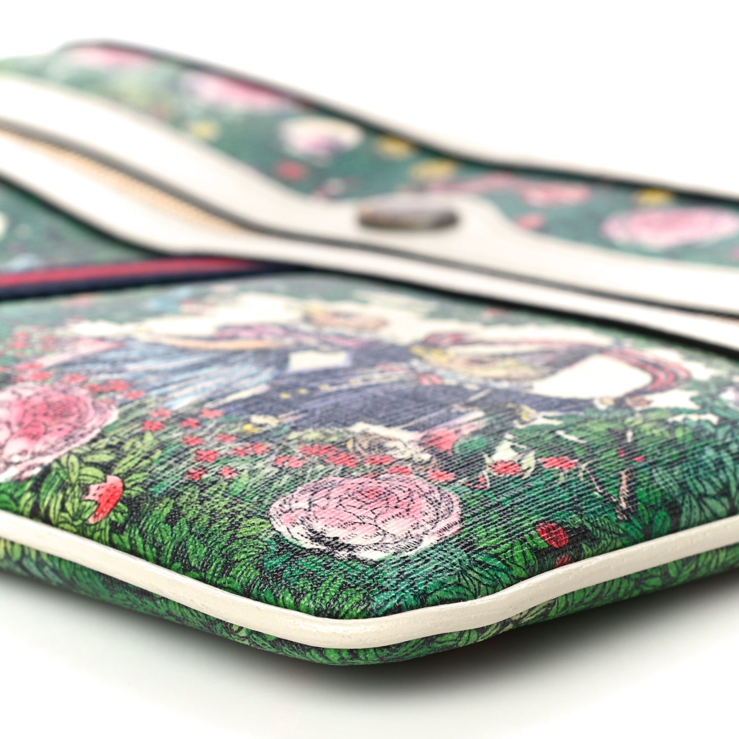X YUKO HIGUCHI Canvas Calfskin GG Web Yuko Higuchi Print Large Ophidia Pouch Clutch White