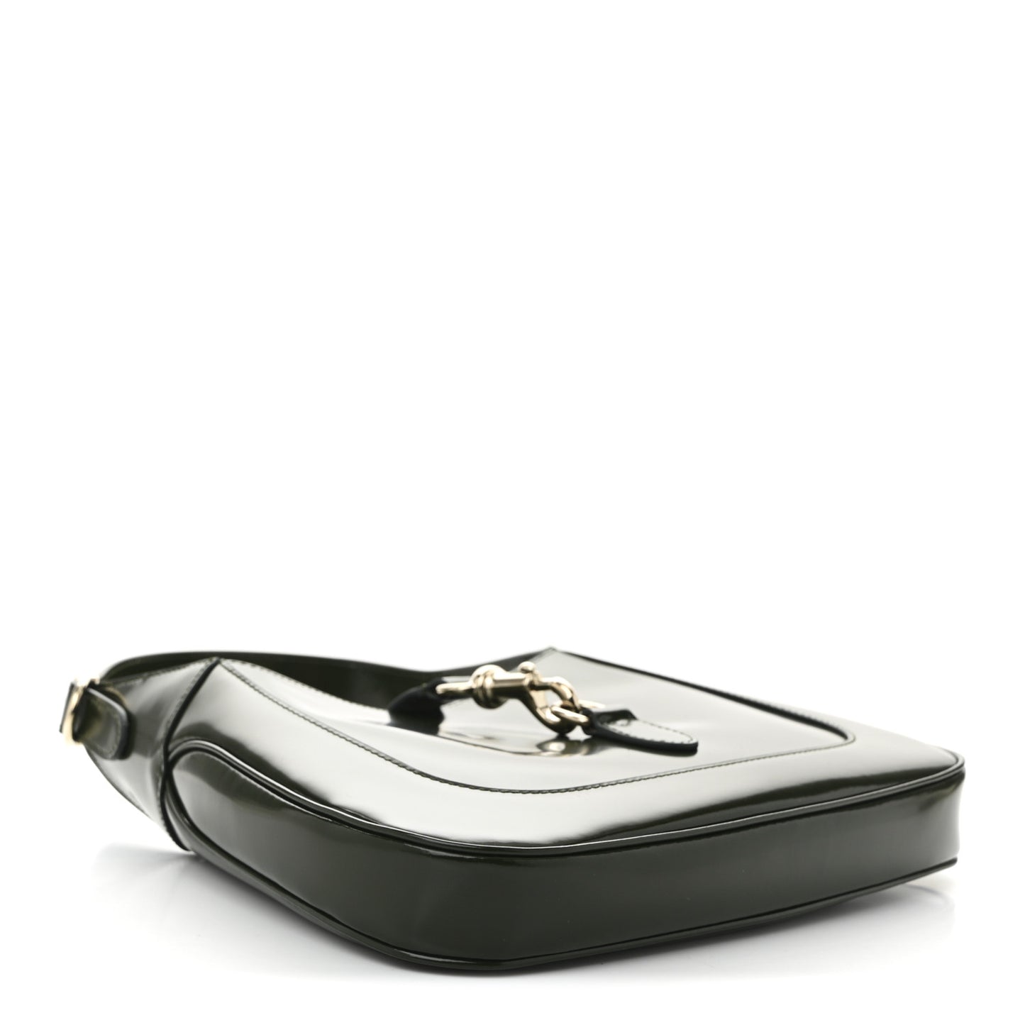 Glossed Calfskin Small Jackie Shoulder Bag Forest Green