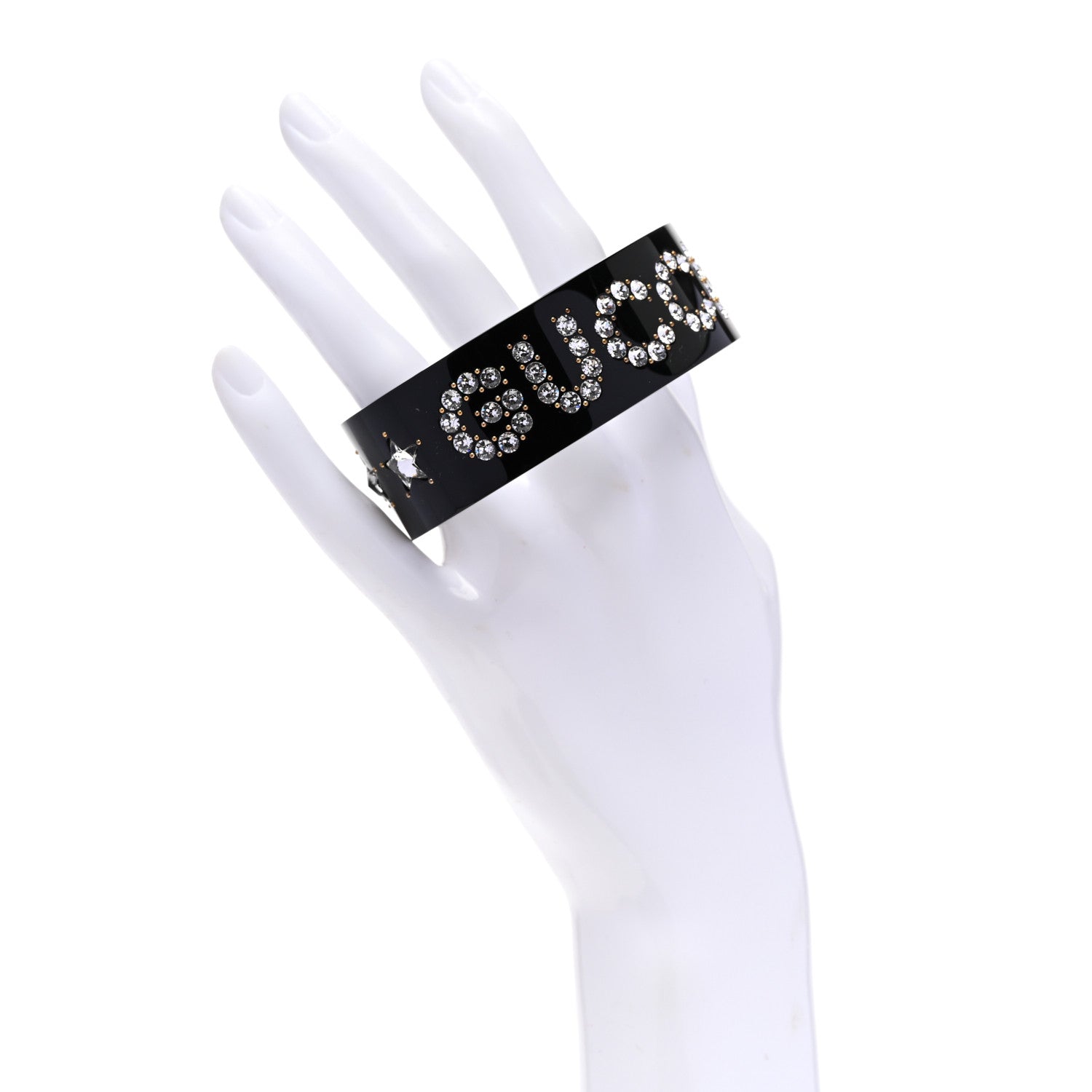 Gucci Resin Crystal Cuff Bracelet S Black 2 of 6