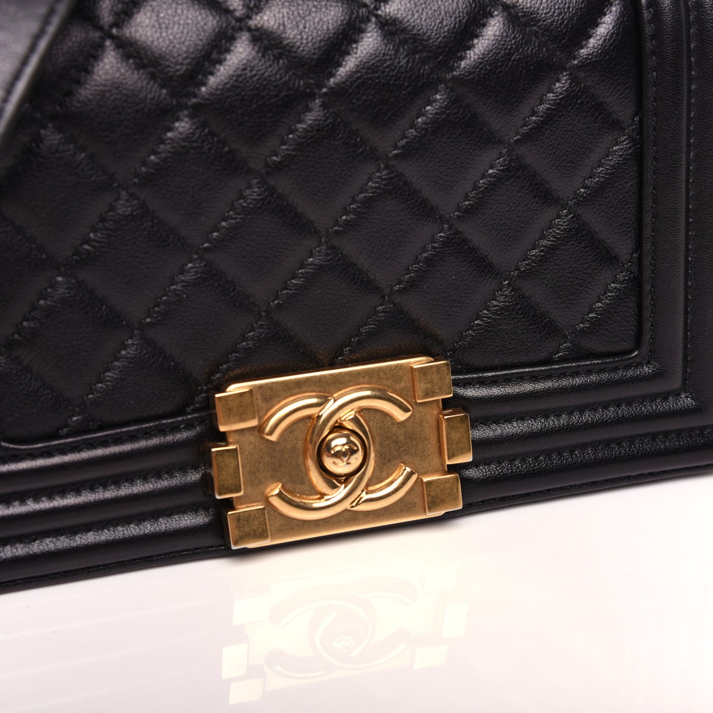 Calfskin Quilted Small Boy Flap Black