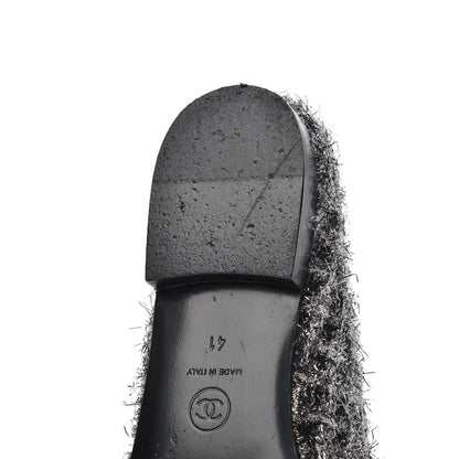 Chanel Metallic Tweed Lambskin Cap Toe Ballerina Flats 41 Black Silver 10 of 15
